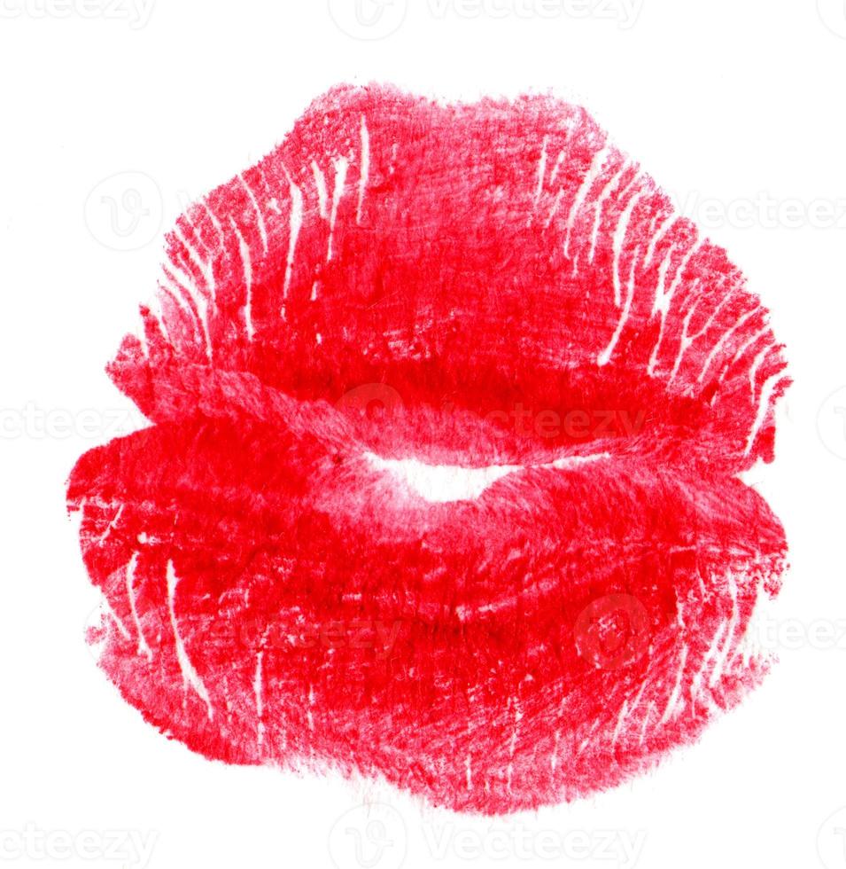 Woman's kiss stamp on a white photo