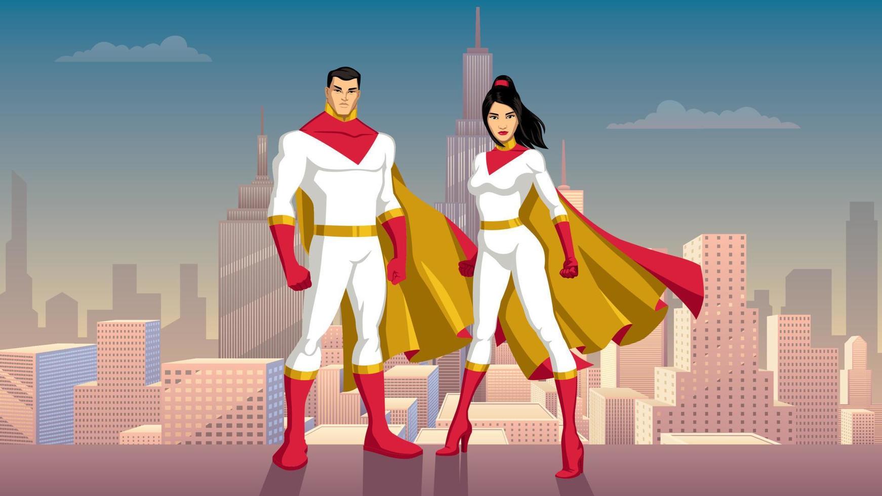 Superhero Couple Asian City Day vector