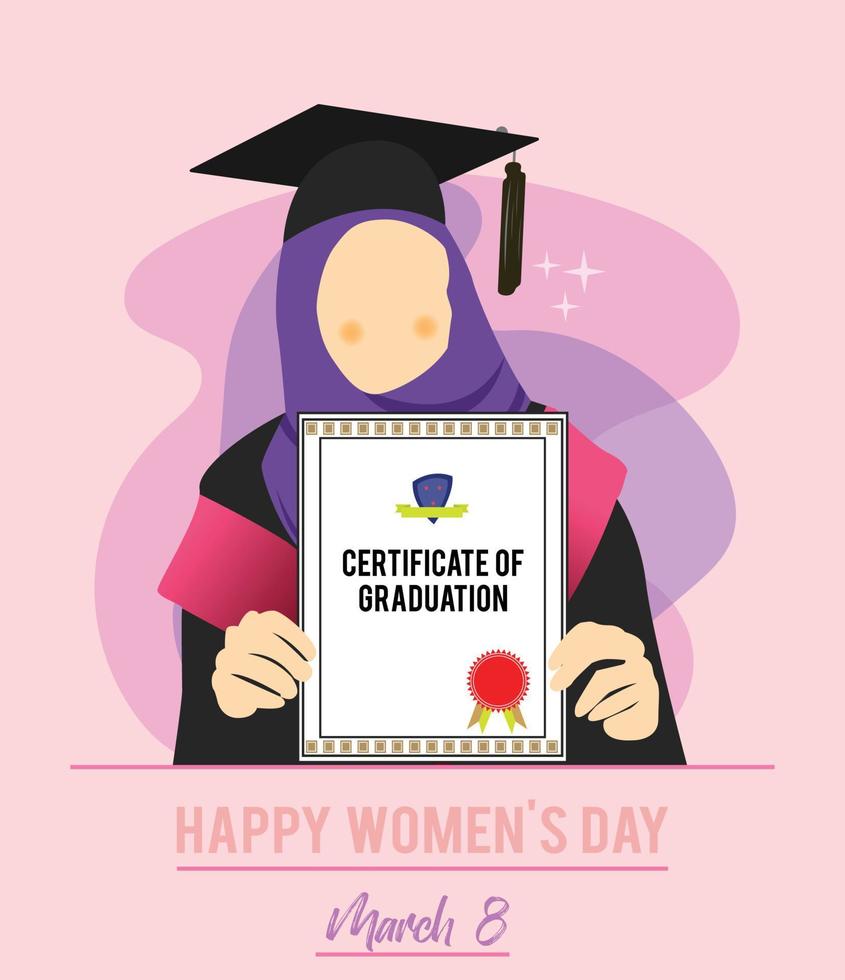 Happy Women's Day, Successful Muslim Woman on Graduation Day vector