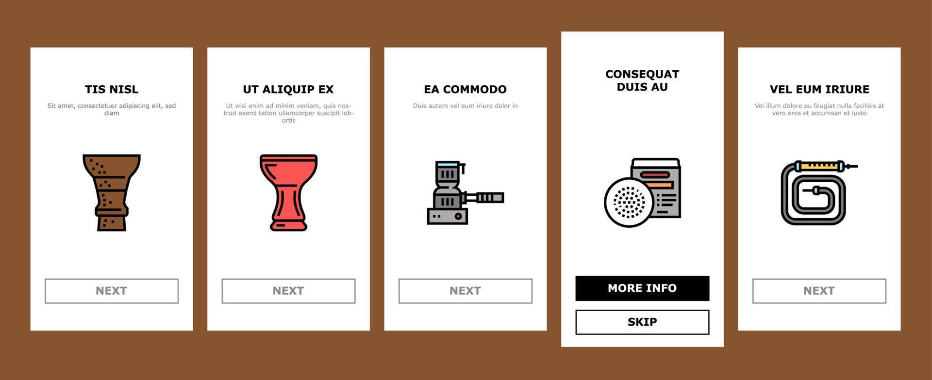 Hookah Tobacco Smoking Onboarding Icons Set Vector