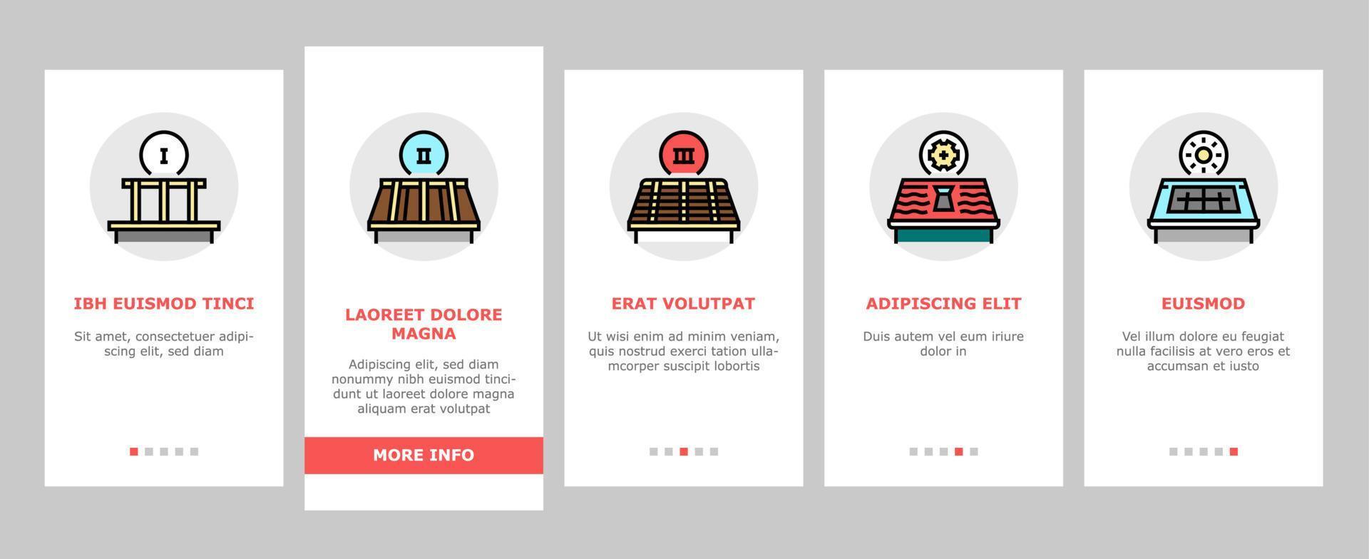 Roof Replacement Job Onboarding Icons Set Vector