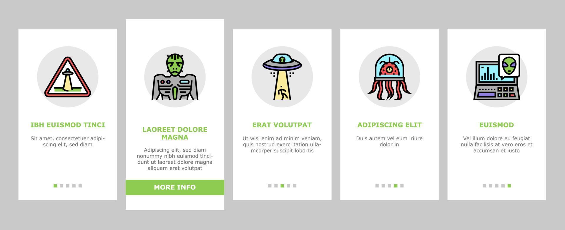 Ufo Guest Visiting Onboarding Icons Set Vector
