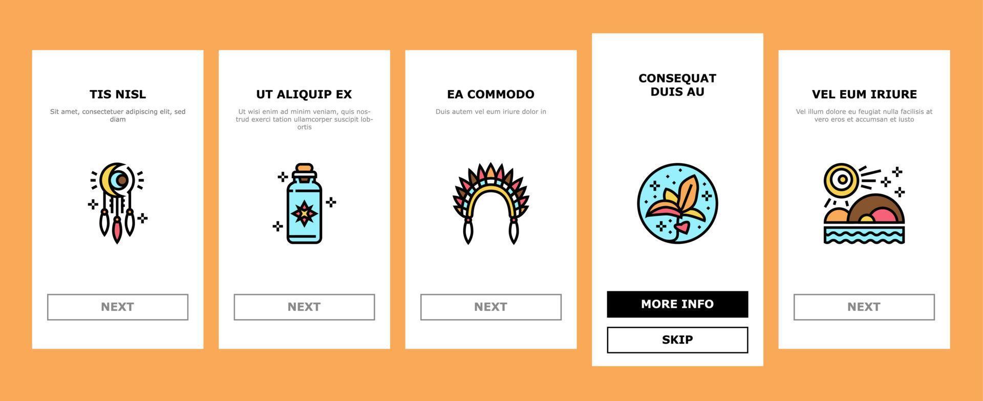Boho Style Decoration Onboarding Icons Set Vector