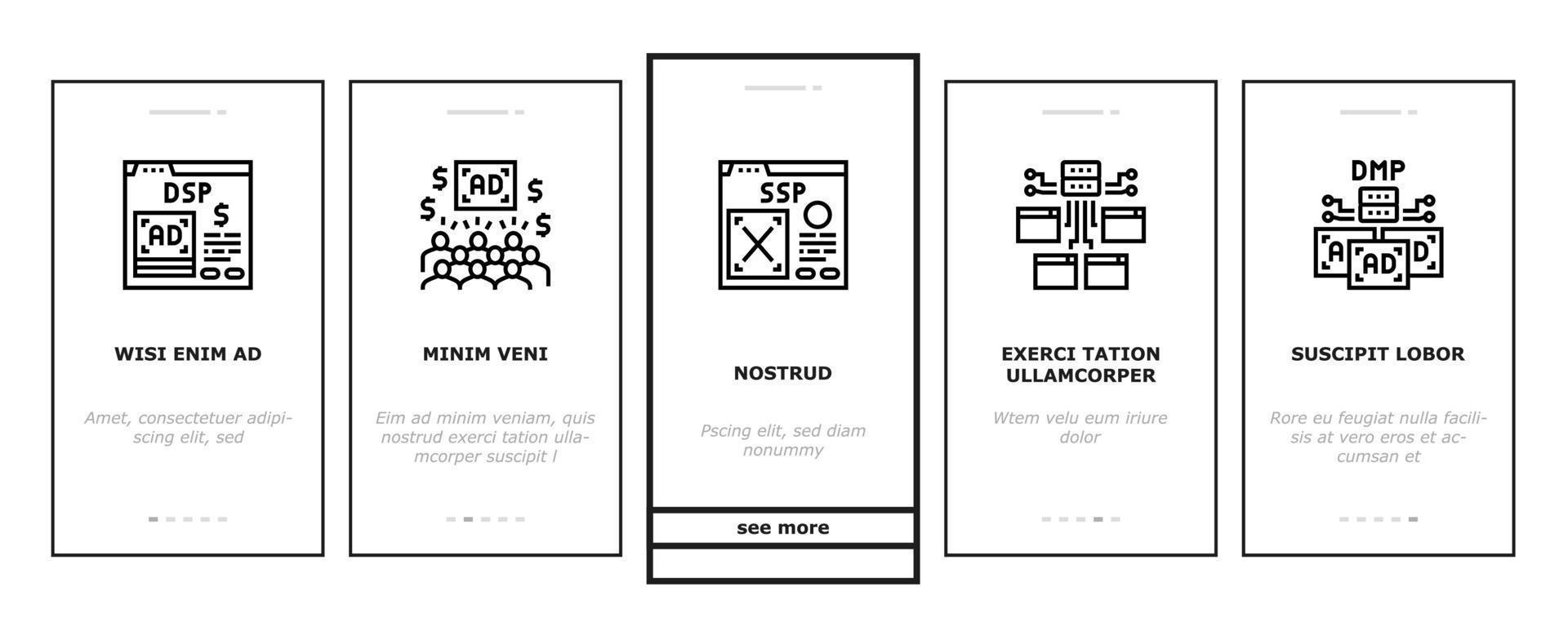 Programmatic Advertising Service Onboarding Icons Set Vector