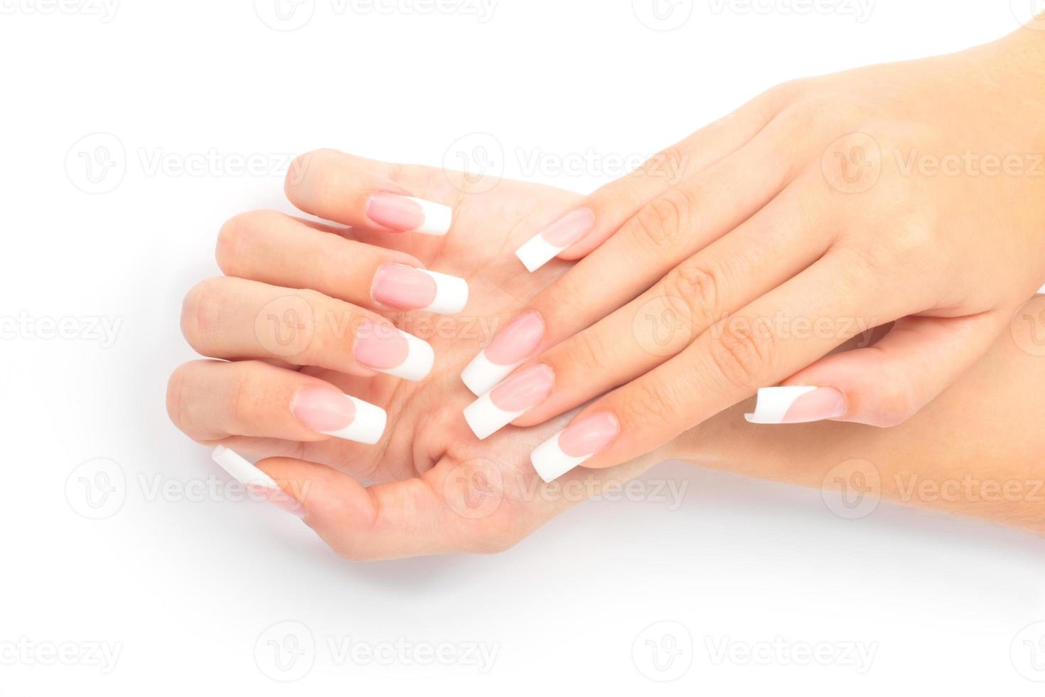 French manicure on white background photo