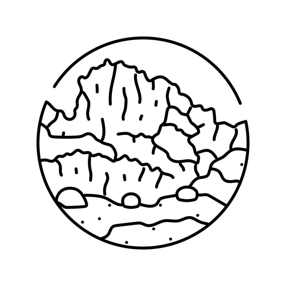 expedición montaña paisaje línea icono vector ilustración