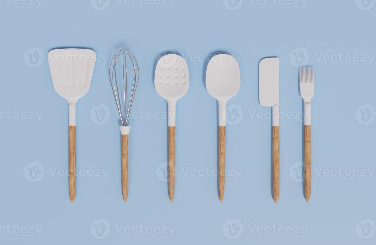 3D Rendering White Spatula Set on Blue Background, Set of Turner photo