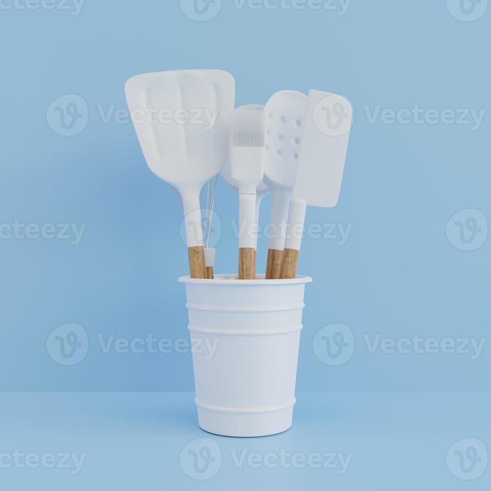 3D Rendering White Spatula Set on Blue Background, Set of Turner photo