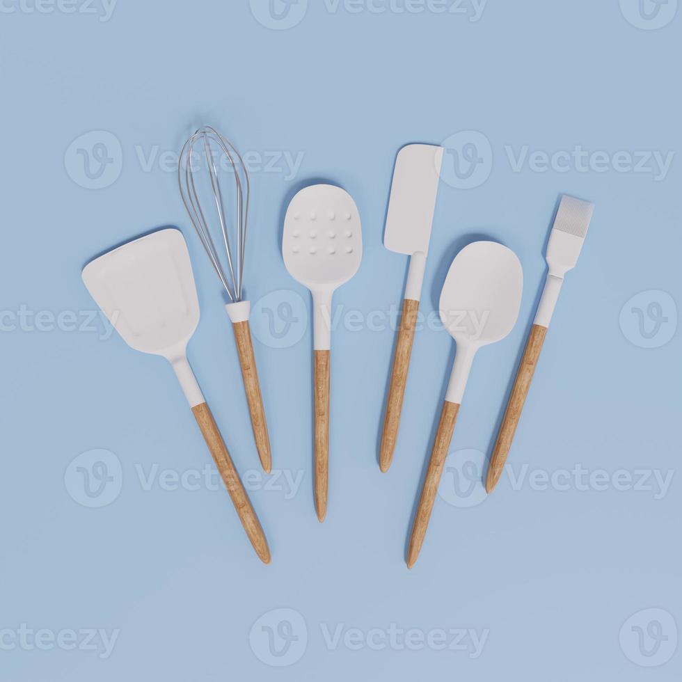 3D Rendering White Spatula Set on Blue Background, Set of Turner photo