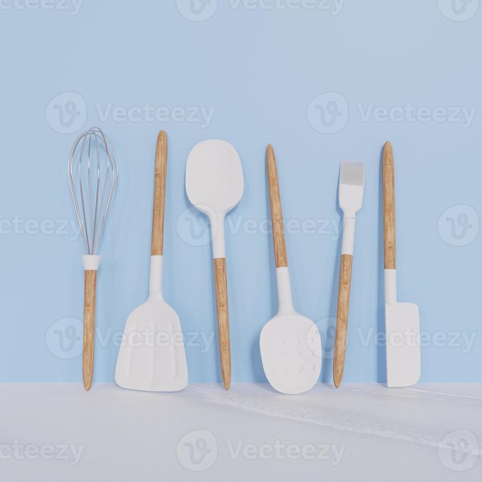 3D Rendering White Spatula Set on Blue Background, Set of Turner photo