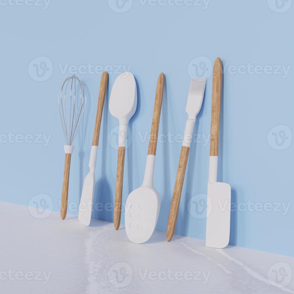 3D Rendering White Spatula Set on Blue Background, Set of Turner photo
