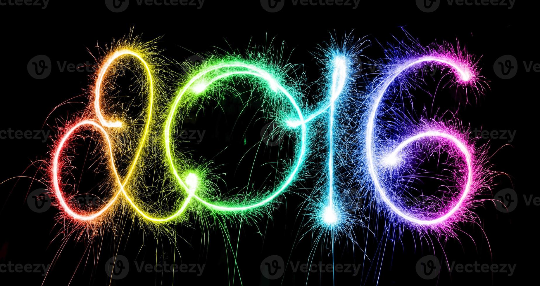 Happy New Year - 2016 made with sparklers on black photo