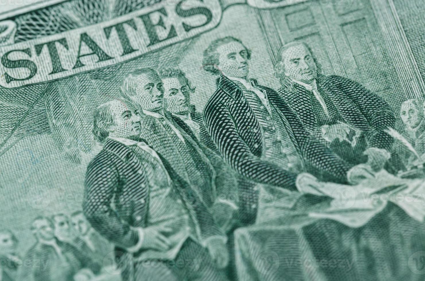 Signing declaration of independence from us two dollar bill macro photo