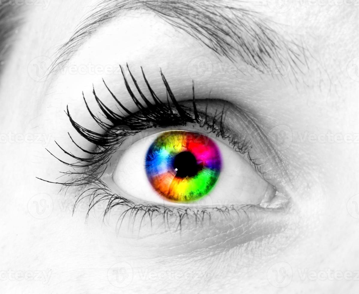 Colorful eye on black and white photo