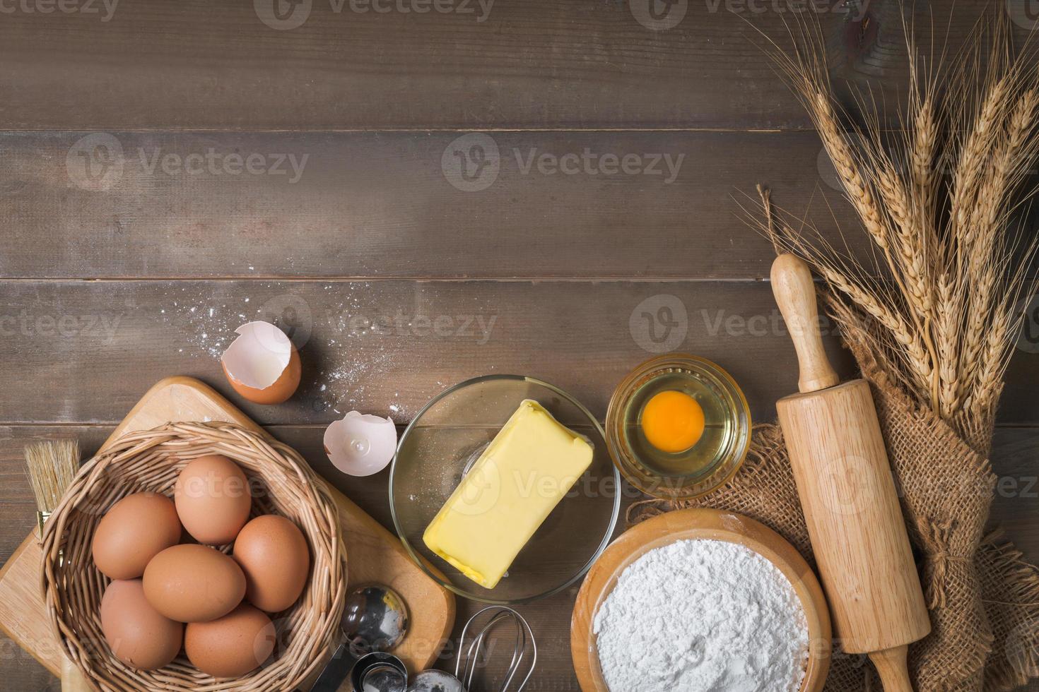 Bread flour with fresh egg, Unsalted butter and accessories bakery photo