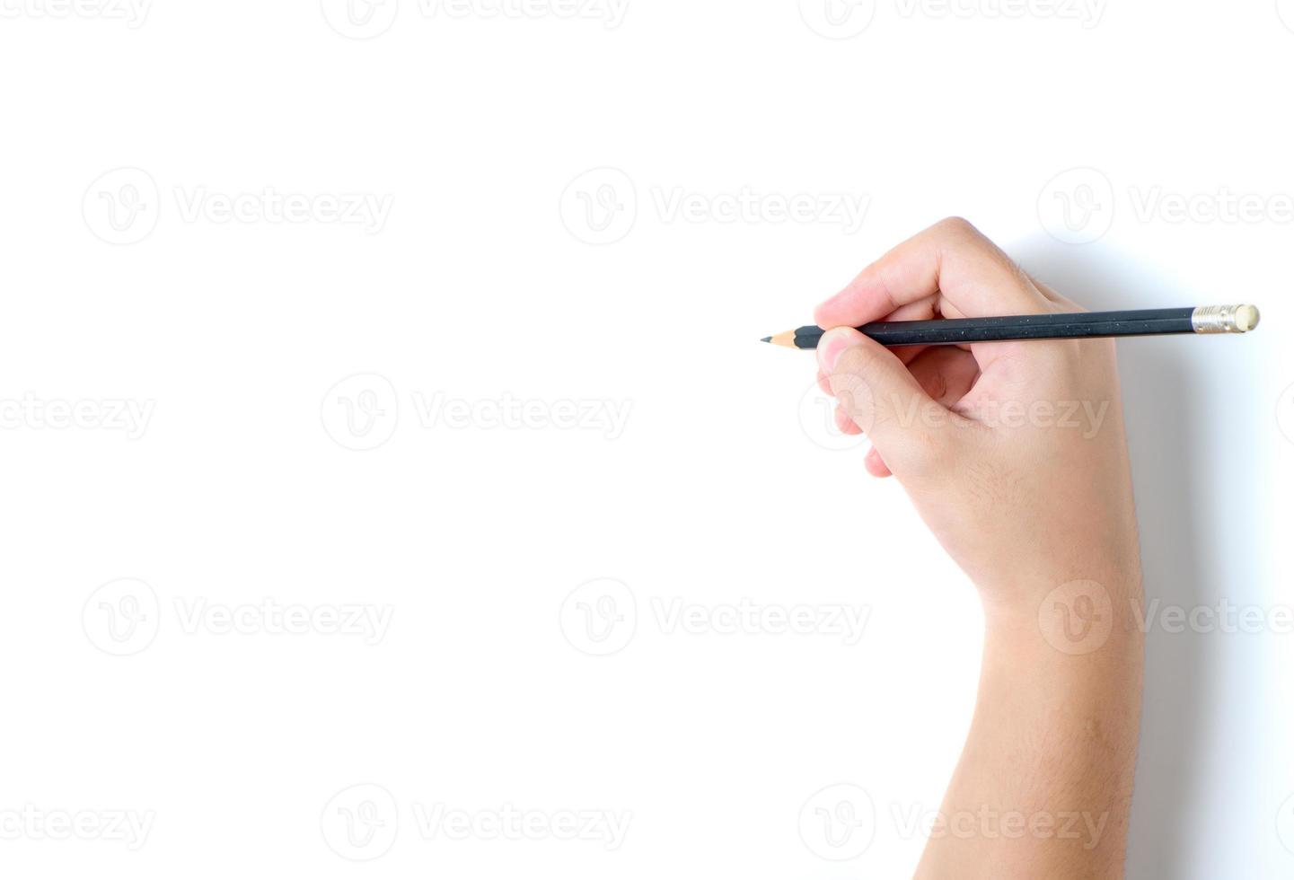 Little hand is ready for drawing with pencil isolated photo