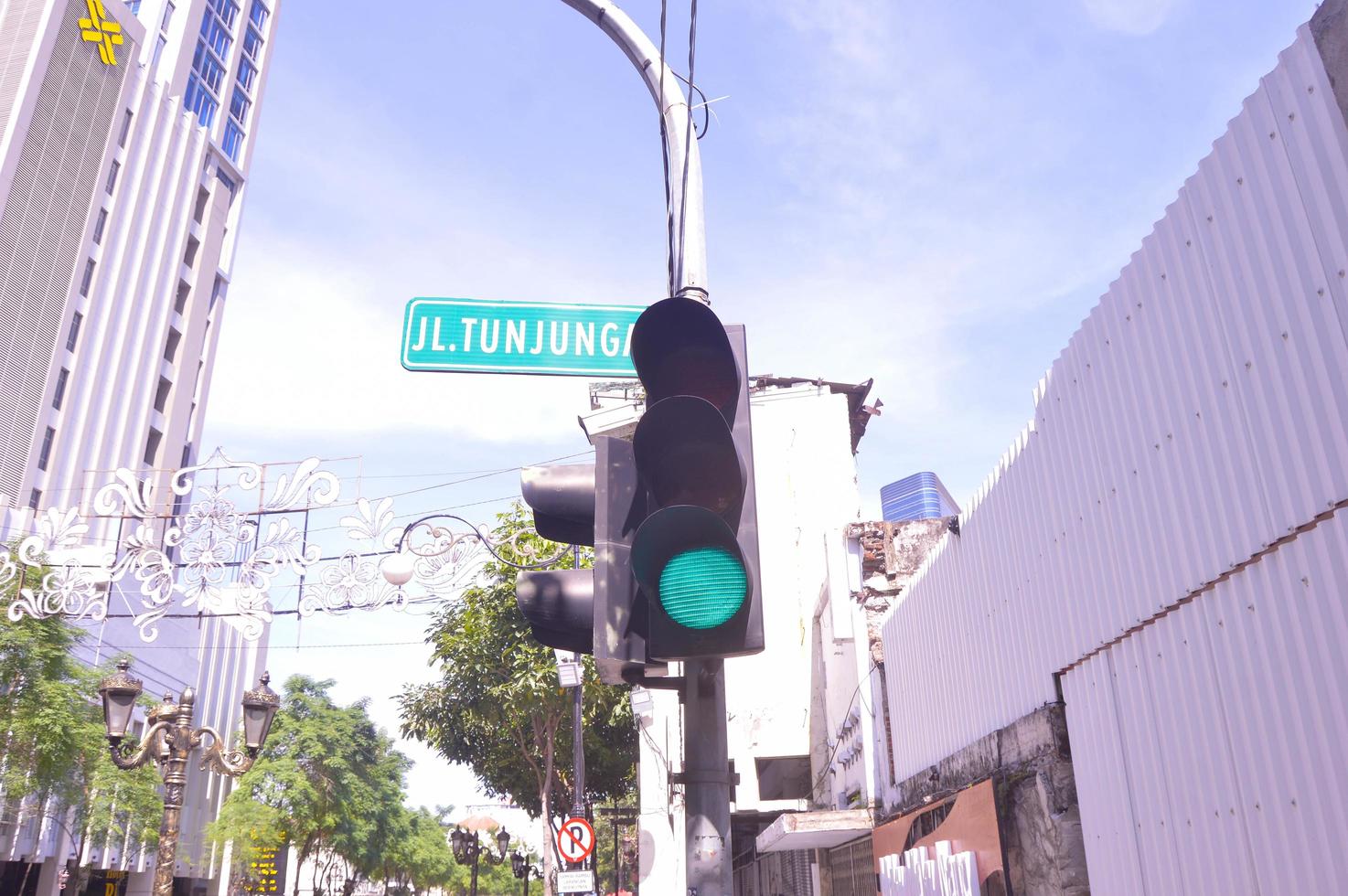 surabaya, indonesia, 2022 - selective focus on traffic lights on Jalan Tunjungan Surabaya photo