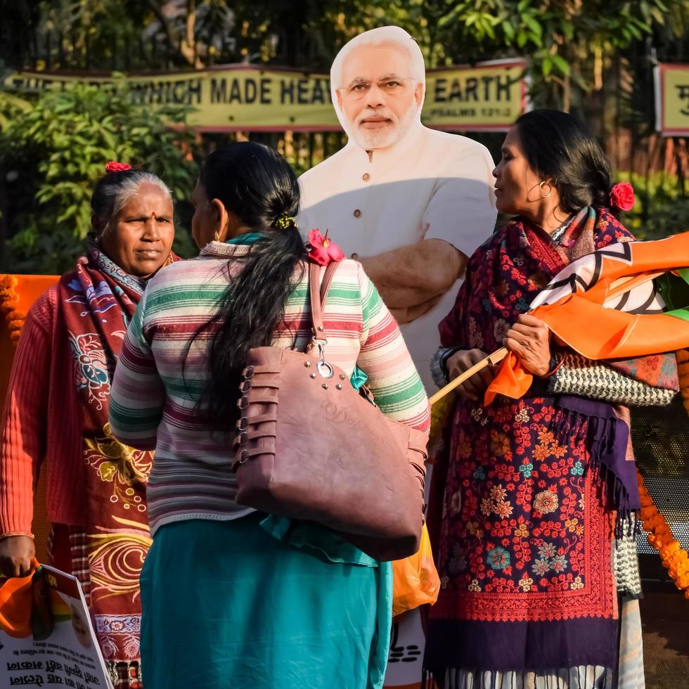 New Delhi, India - January 16 2023 - Prime Minister Narendra Modi cut out during BJP road show, the statue of PM Modi while attending a big election rally in the capital photo