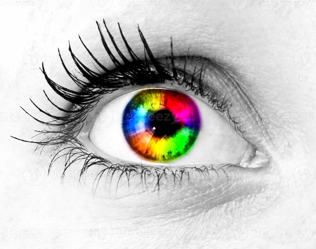 Colorful eye on black and white photo