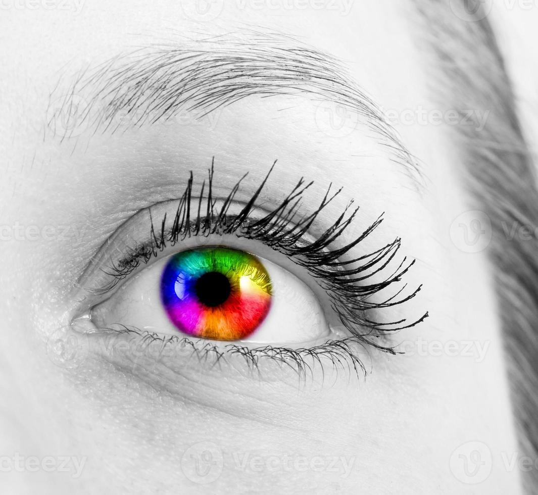 Colorful eye on black and white photo