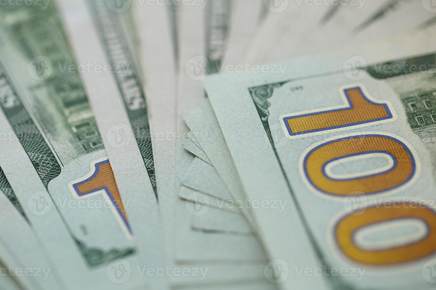 Close up of 100 dollars bill in US currency photo