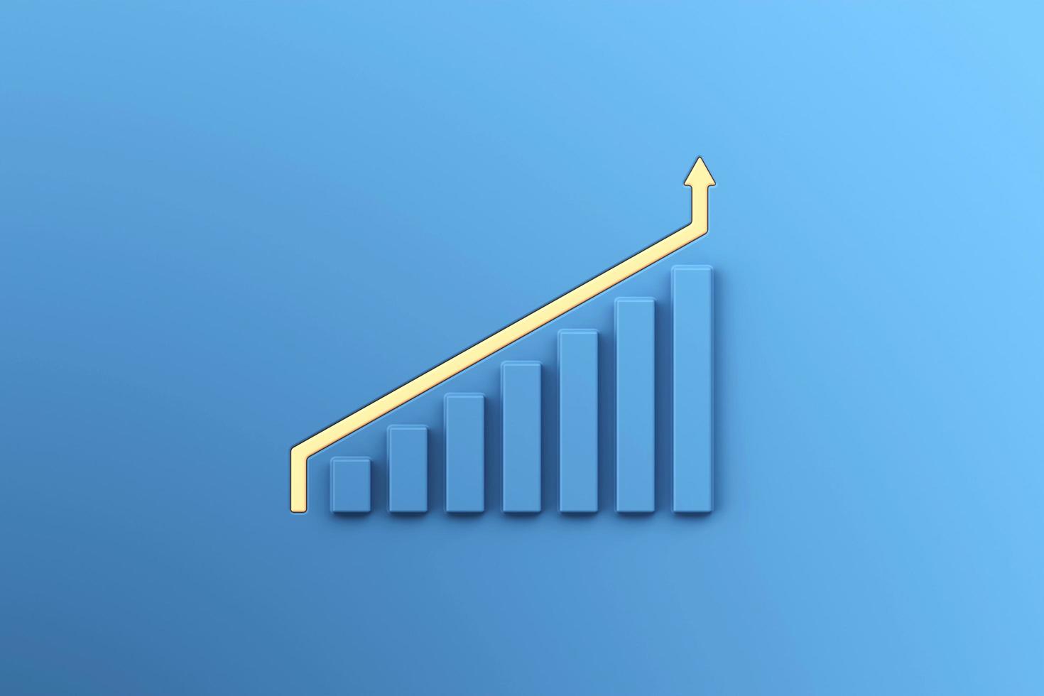 3d business blue graph with arrow icon, Trade arrow. Exchange price chart. Growth and changes in value. Exchange trading. Reporting annual and quarterly profits. 3d rendering photo