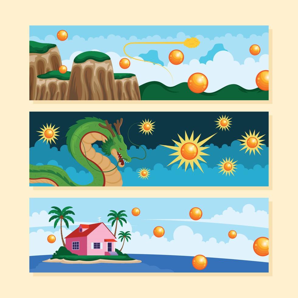 Set of Mythical Dragon Scenery Banners vector