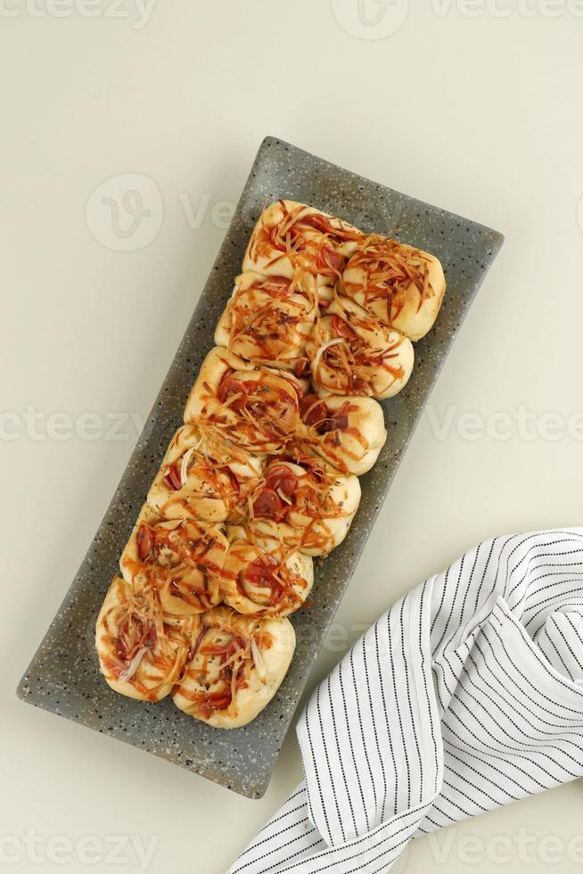 Top View Mini Loaf Bread with Pizza Topping photo