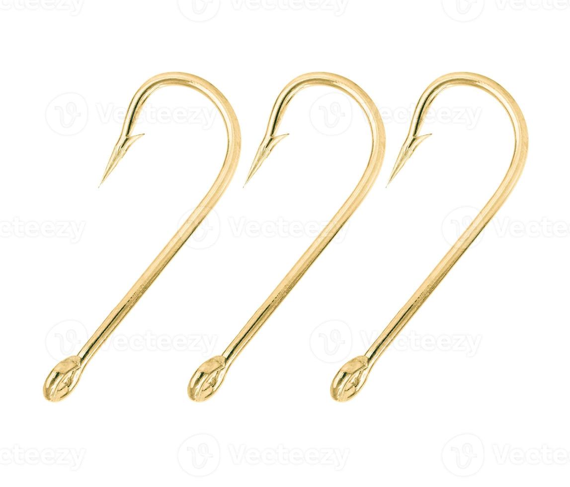 Gold fish hook isolated on a white photo