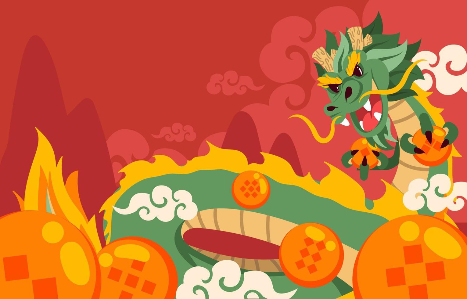 Dragon with Seven Magic Balls vector