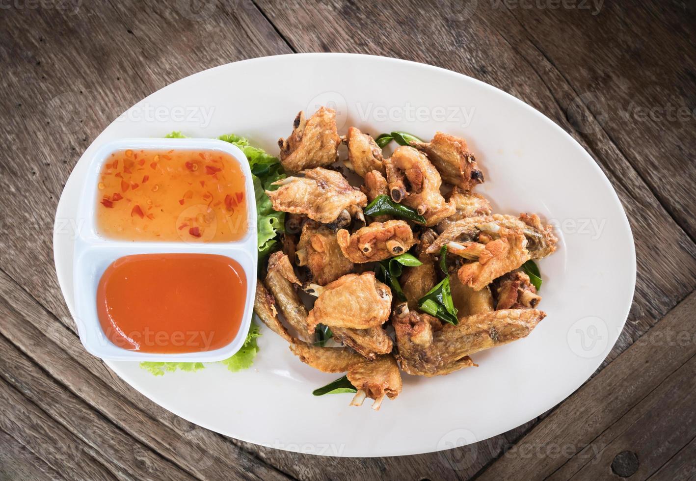 Top view Deep fried chicken wings photo