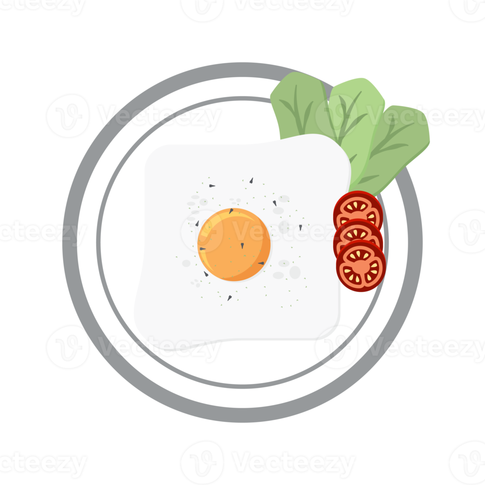 Fried Egg Yolk Fry Serving Food Lettuce Tomato on a Plate png