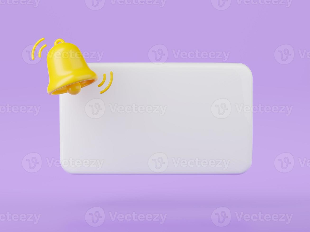 Notification bell icon 3d render - cute cartoon illustration of simple yellow bell for reminder or notice concept. photo