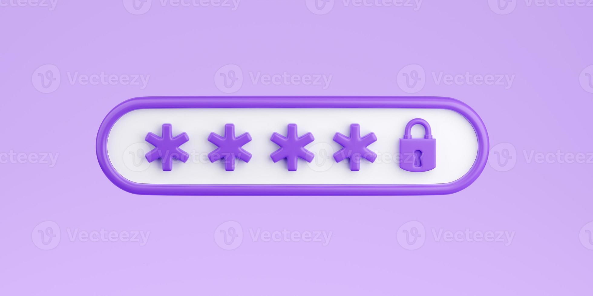 Locked password field with closed padlock 3d render - input box with asterisks for passcode or pin photo