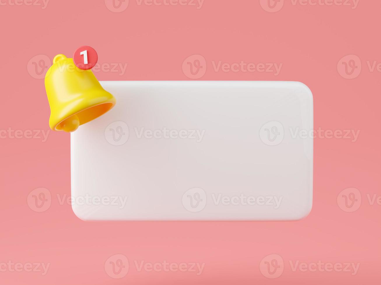 Notification bell icon 3d render - cute cartoon illustration of simple yellow bell for reminder or notice concept. photo