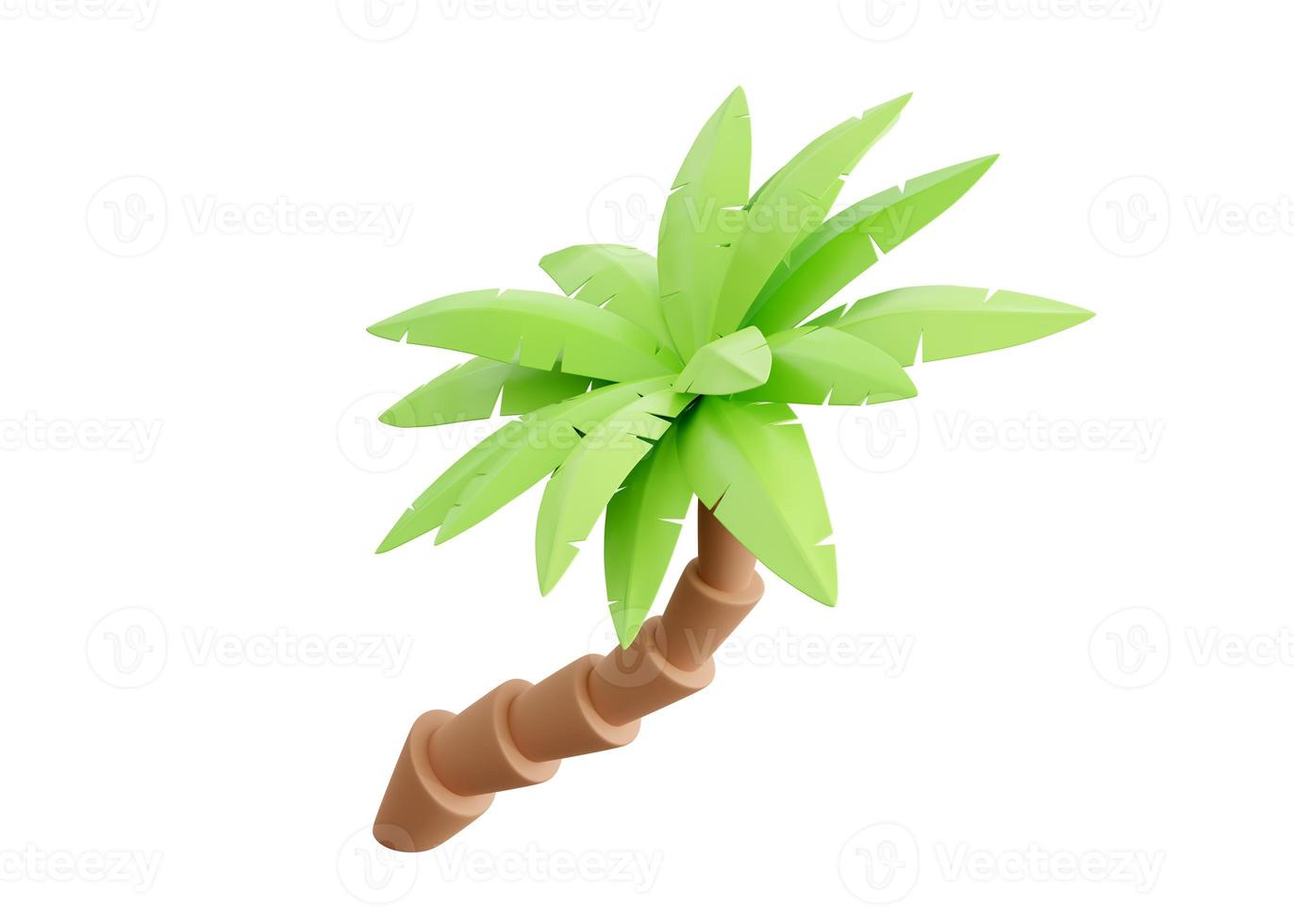 Palm tree 3d render - tropical plant with green leaves and brown trunk for beach vacation and summer travel concept. photo