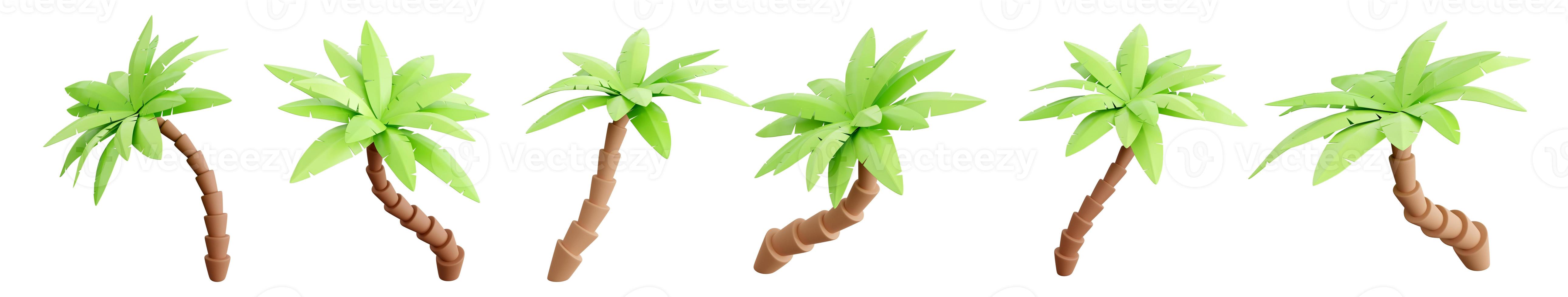 Palm tree 3d render - tropical plant with green leaves and brown trunk for beach vacation and summer travel concept. photo