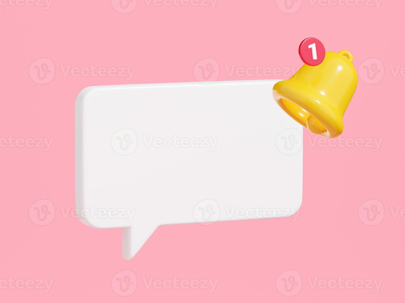 Notification bell on speech bubble with empty space for text 3d render. photo