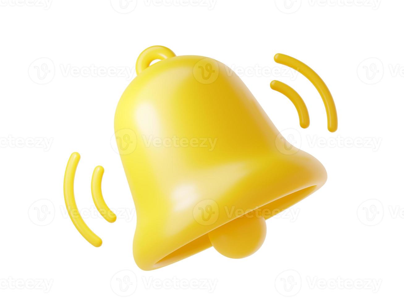 Notification bell icon 3d render - cute cartoon illustration of simple yellow bell for reminder or notice concept. photo