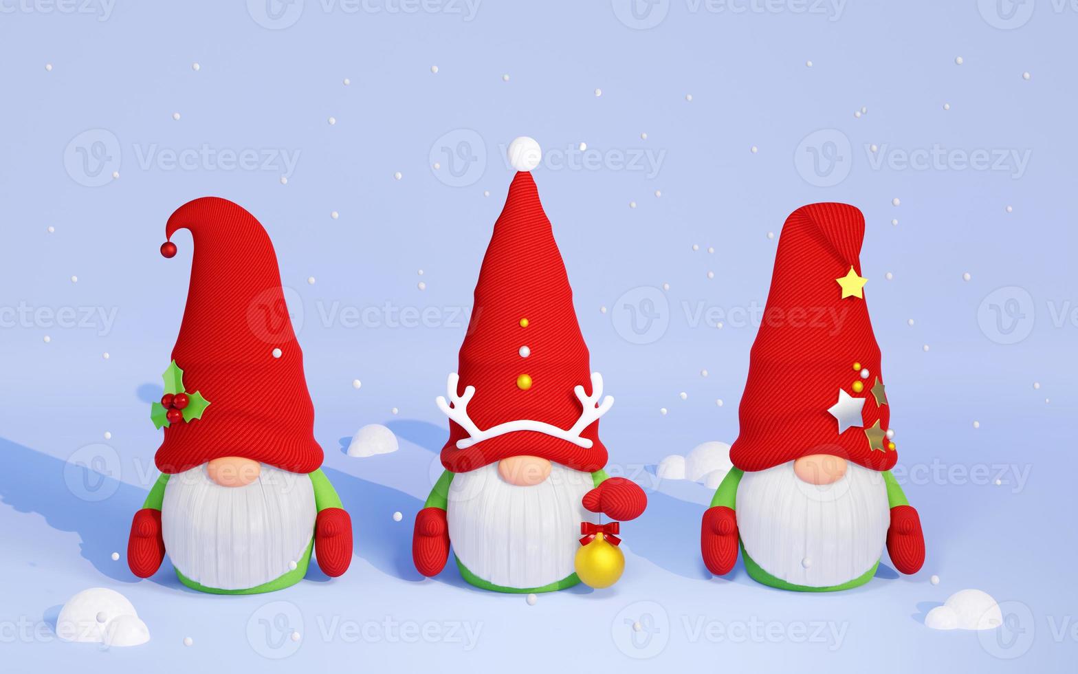 Christmas Scandinavian gnome with beard and red hat 3D render illustration. photo