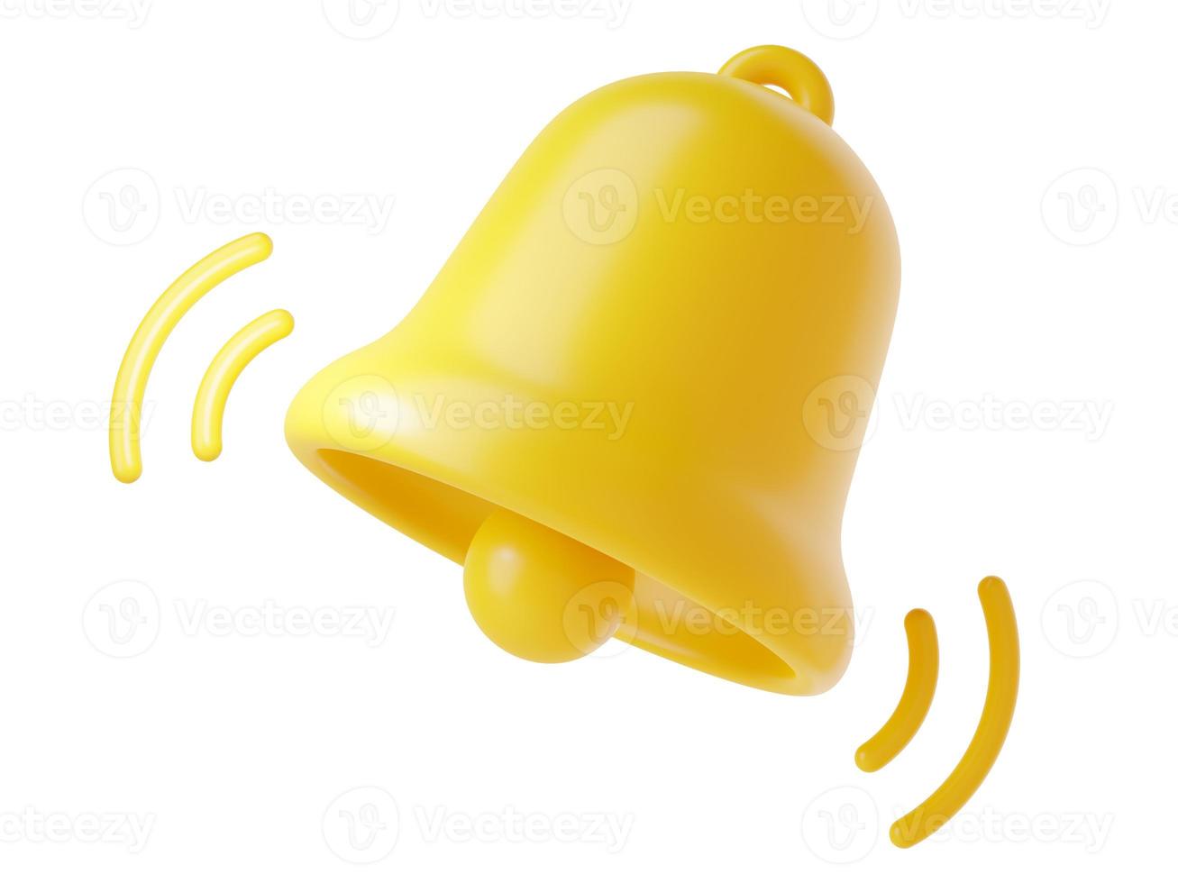 Notification bell icon 3d render - cute cartoon illustration of simple yellow bell for reminder or notice concept. photo