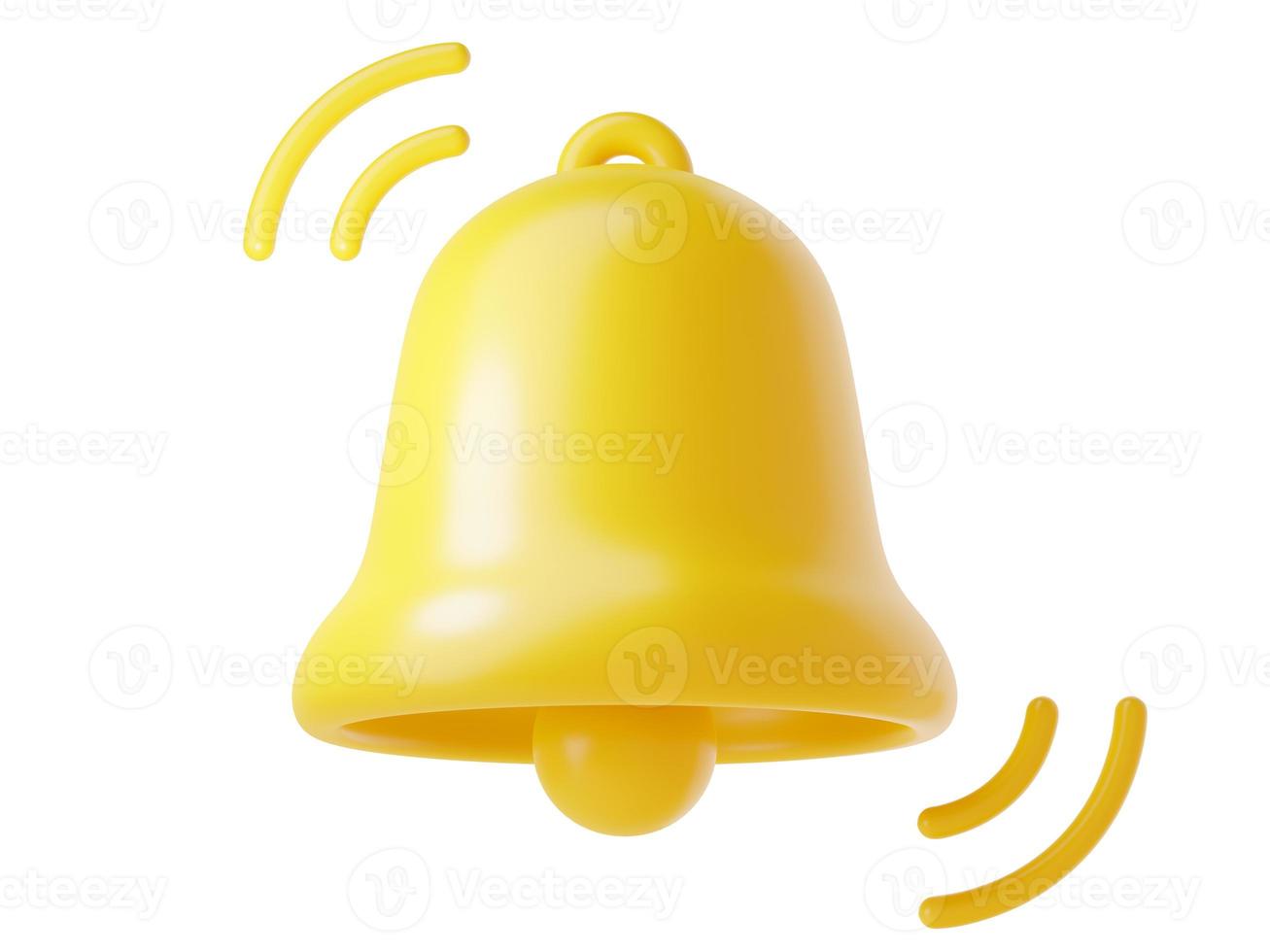Notification bell icon 3d render - cute cartoon illustration of simple yellow bell for reminder or notice concept. photo