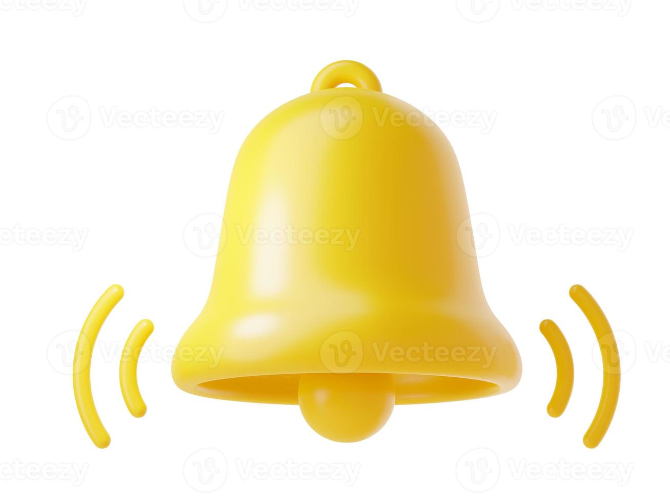 Notification bell icon 3d render - cute cartoon illustration of simple yellow bell for reminder or notice concept. photo