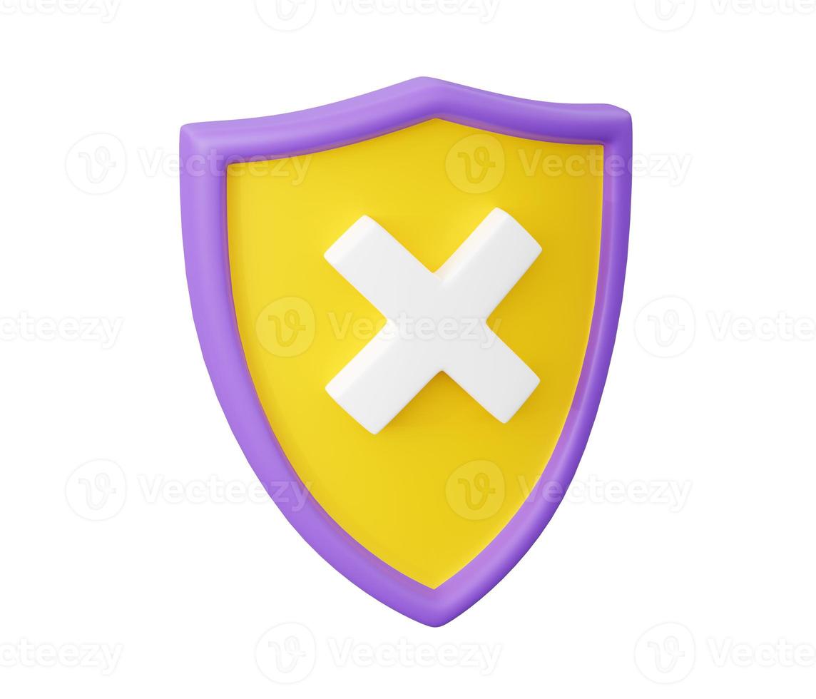 Shield with cross sign 3d render illustration to indicate error or unsecured connection. photo