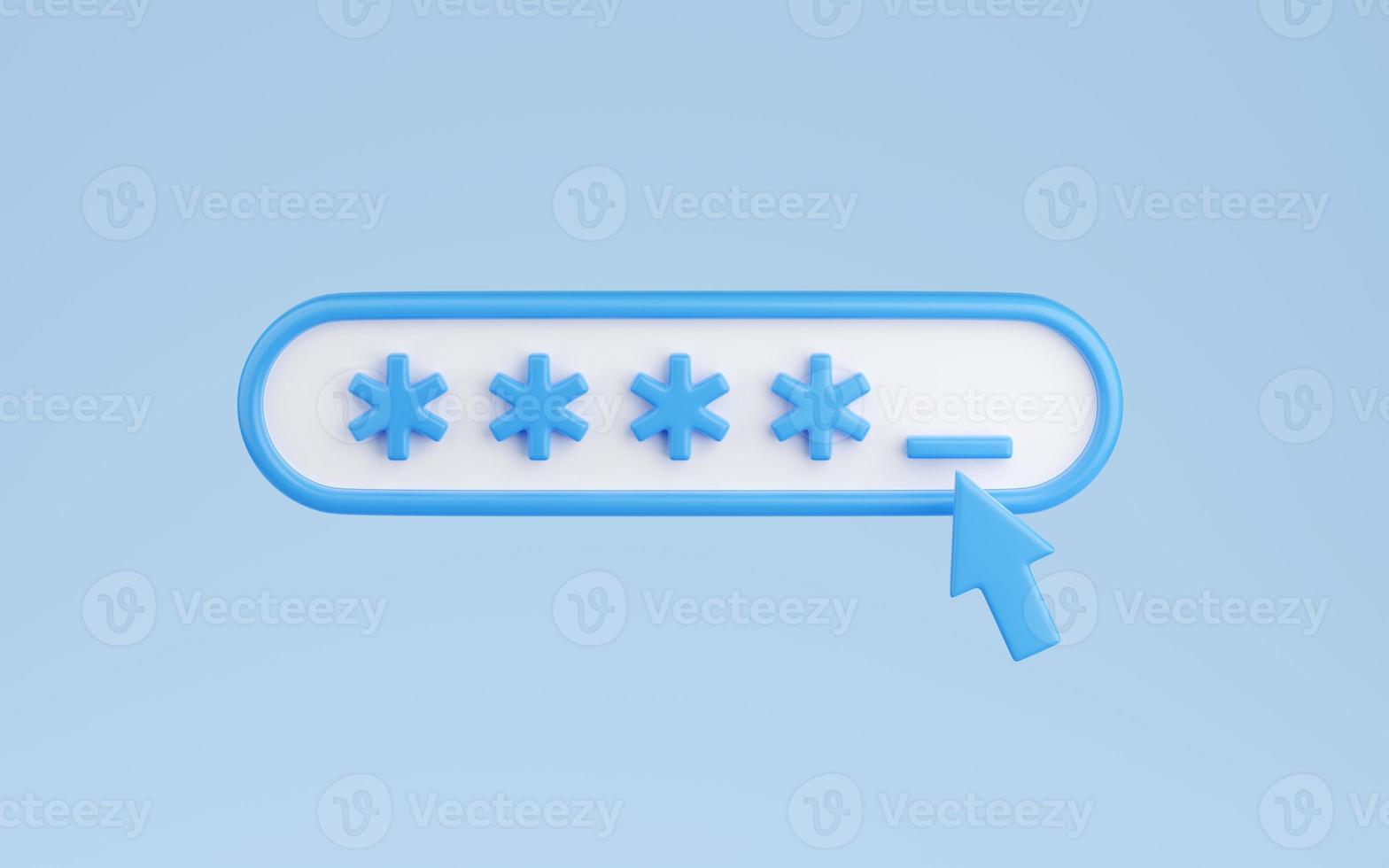 Locked password field with cursor 3d render - input box with asterisks for passcode or pin photo