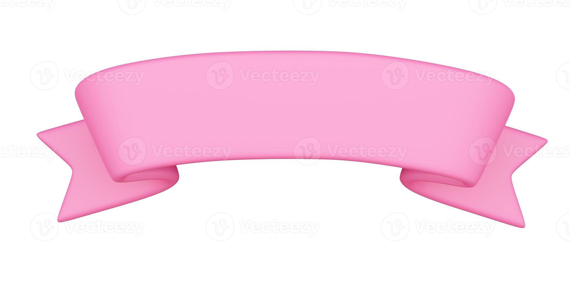 Ribbon banner 3D render - pink cartoon badge with empty space for title. photo