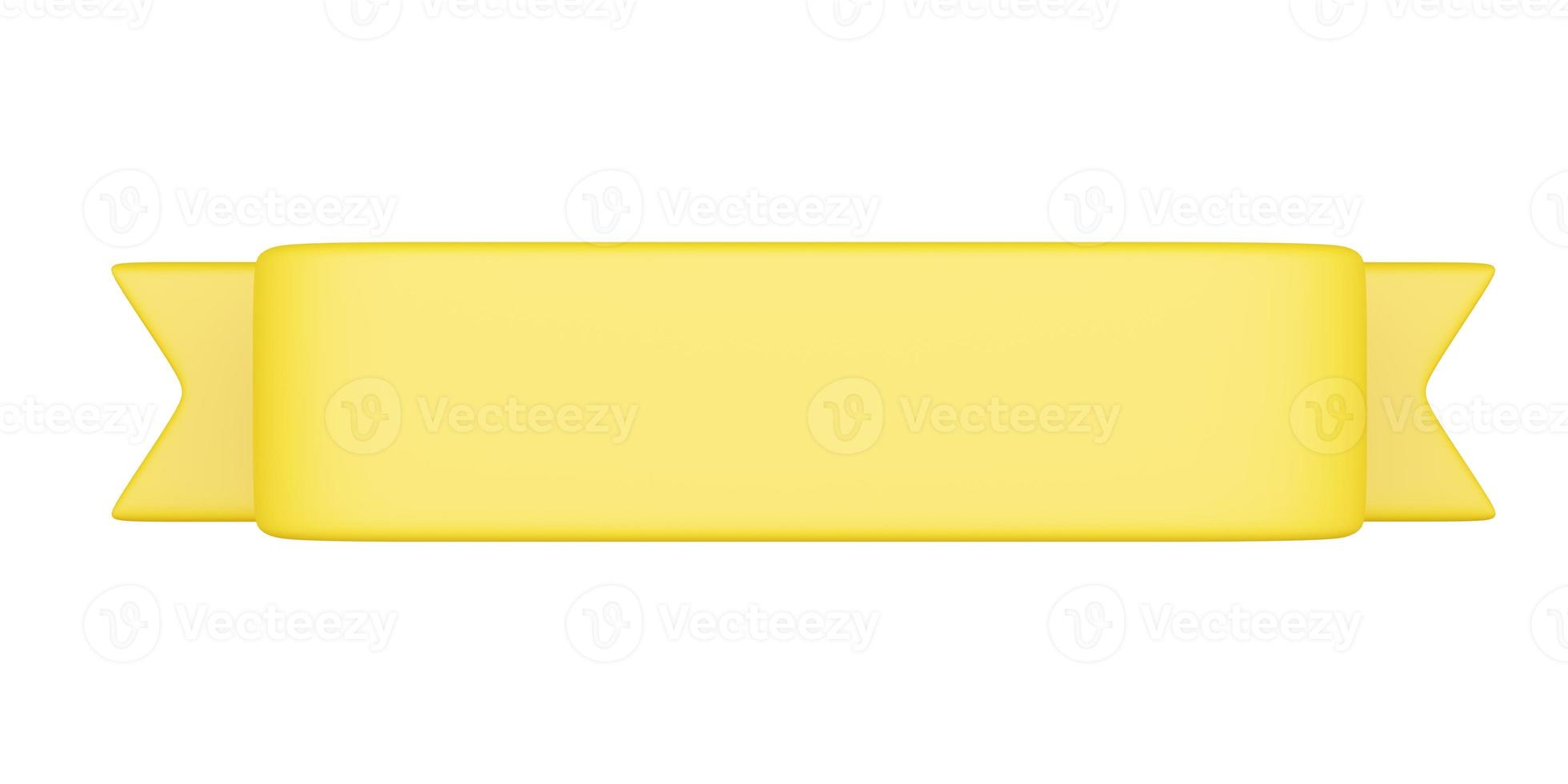 Ribbon banner 3D render - yellow cartoon badge with empty space for title. photo