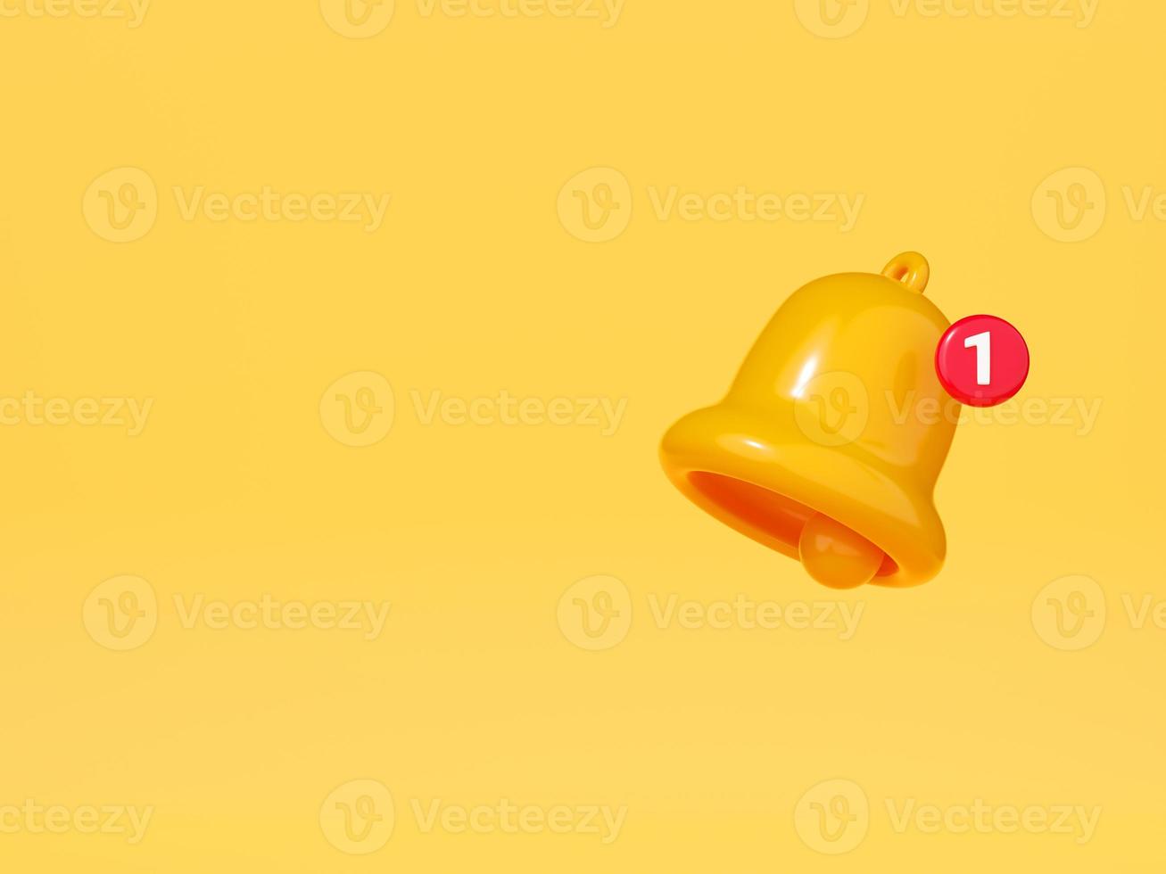 Notification bell icon 3d render - cartoon illustration of simple yellow bell for reminder or notice concept. photo