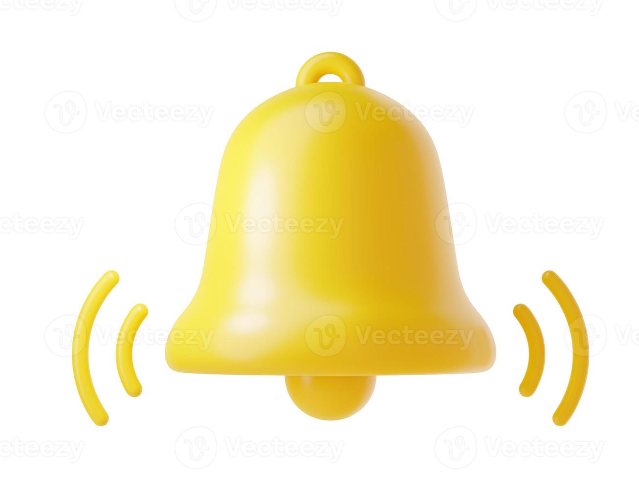 Notification bell icon 3d render - cute cartoon illustration of simple yellow bell for reminder or notice concept. photo