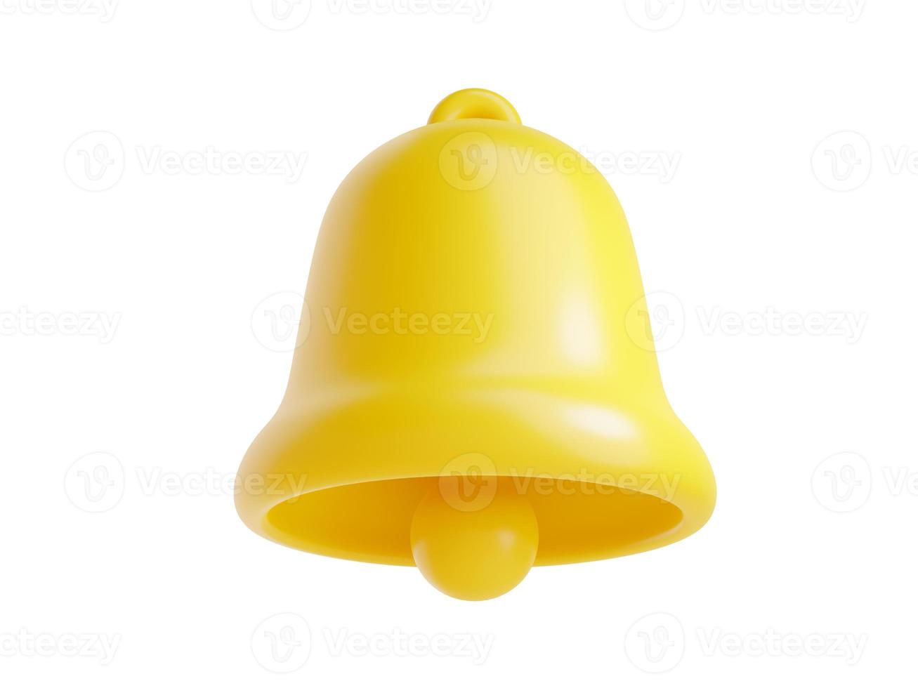 Notification bell icon 3d render - cute cartoon illustration of simple yellow bell for reminder or notice concept. photo